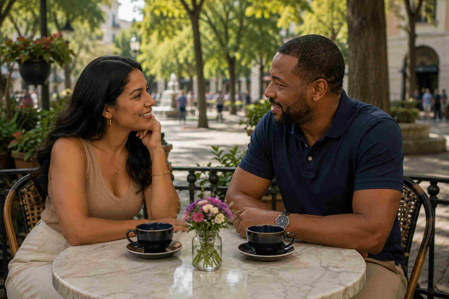 African American man and Mexican woman on a quiet first date after a Mexico City dating tour