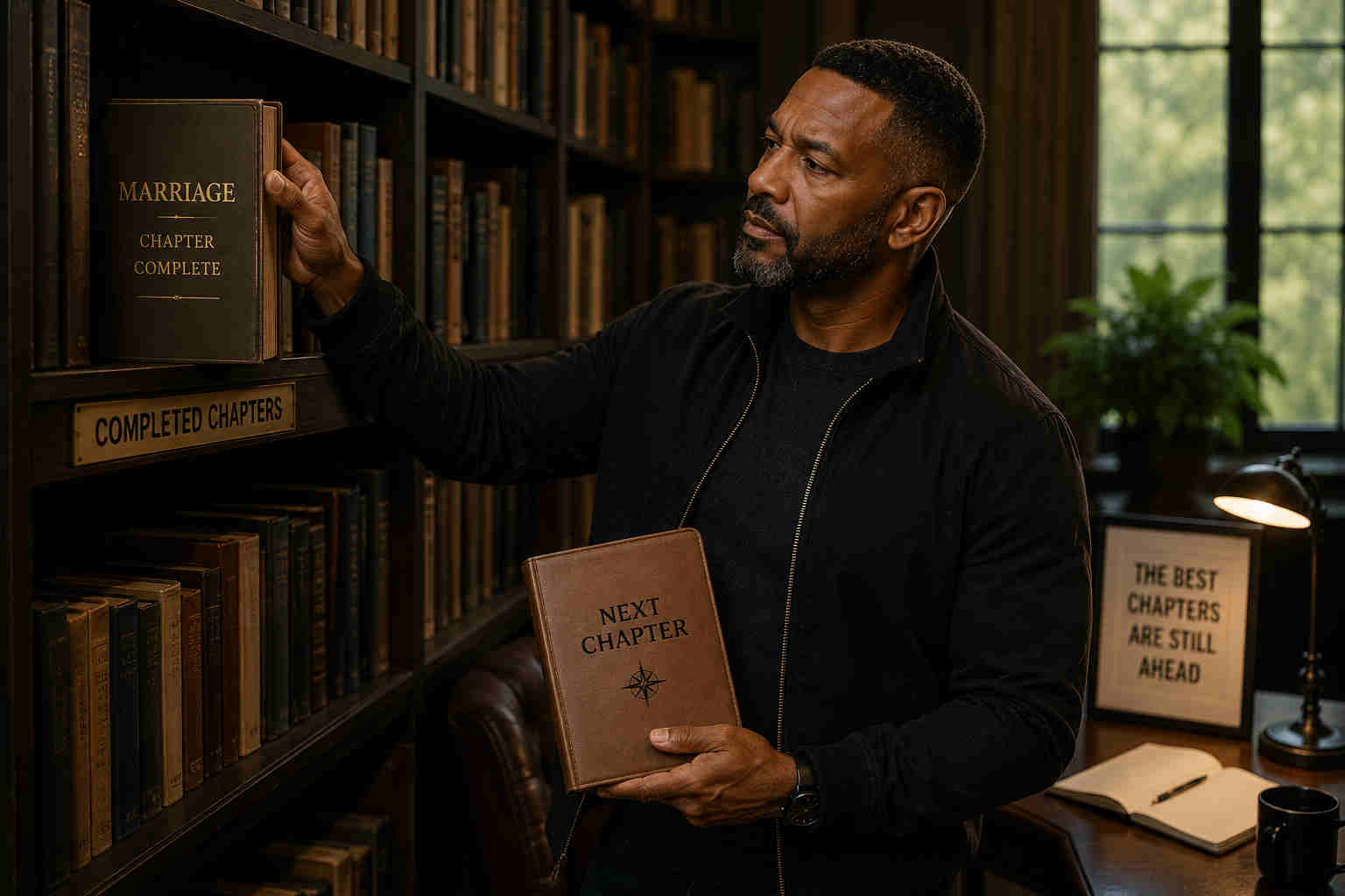 Divorced man placing the completed marriage chapter behind him and preparing for a new future