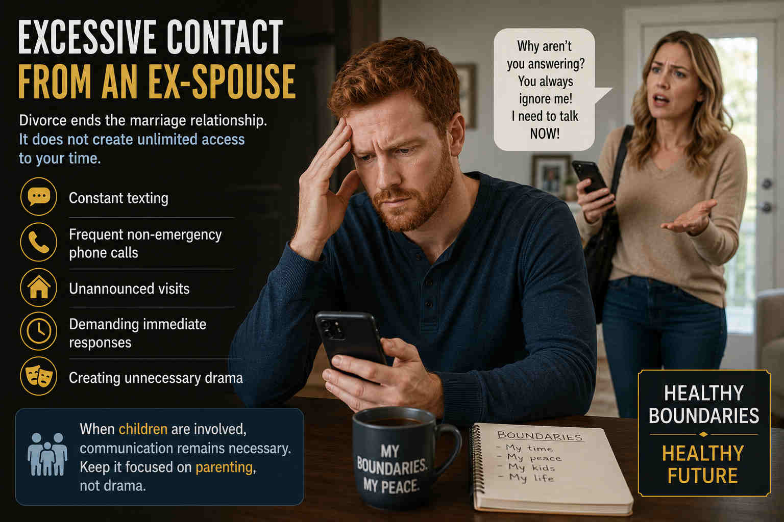 Excessive contact from an ex-spouse showing constant messages and unhealthy post-divorce communication