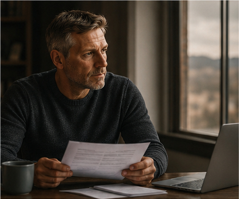 Man reviewing financial documents after divorce