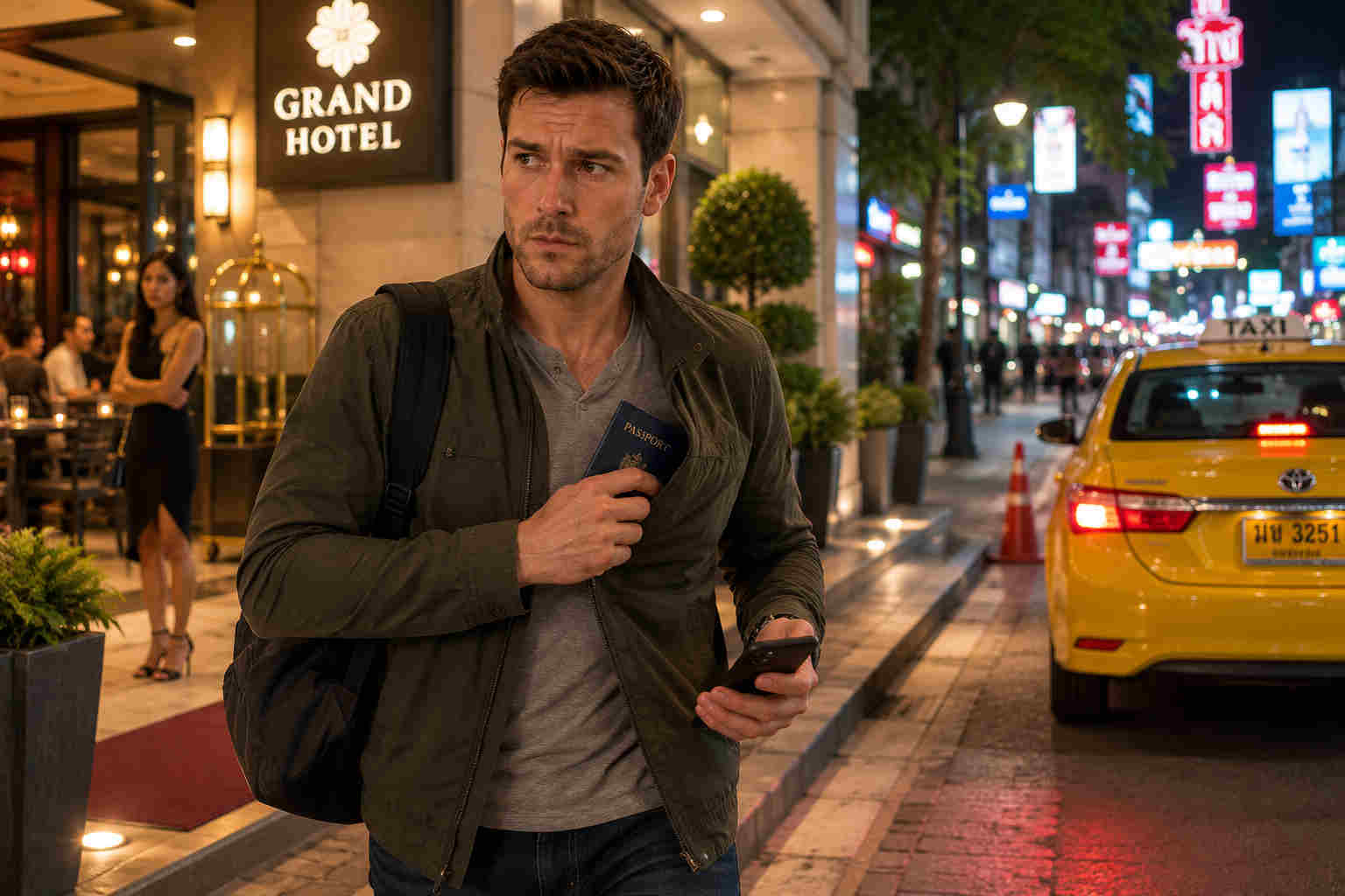 Man leaving an uncomfortable overseas date and returning independently to his hotel