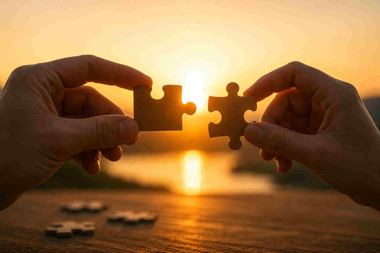 Two hands holding puzzle pieces together to symbolize rebuilding trust after divorce