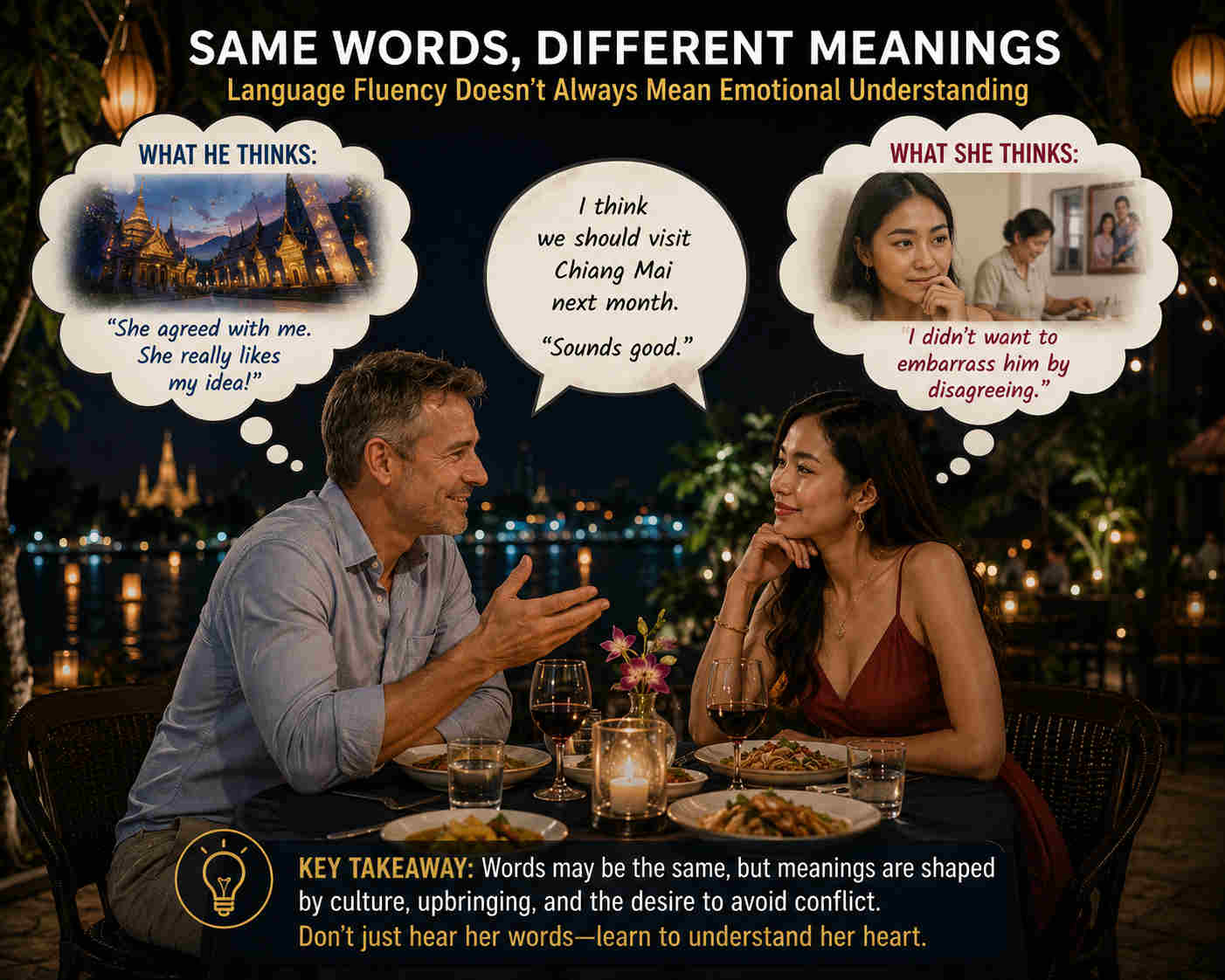 American man and Thai woman interpreting the same dating conversation differently