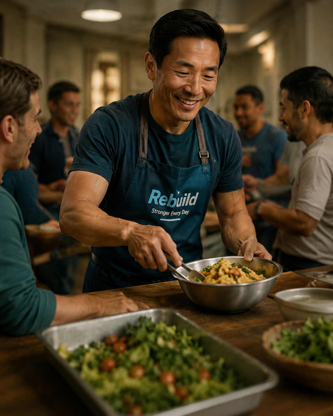 Man serving food while building a new sense of purpose