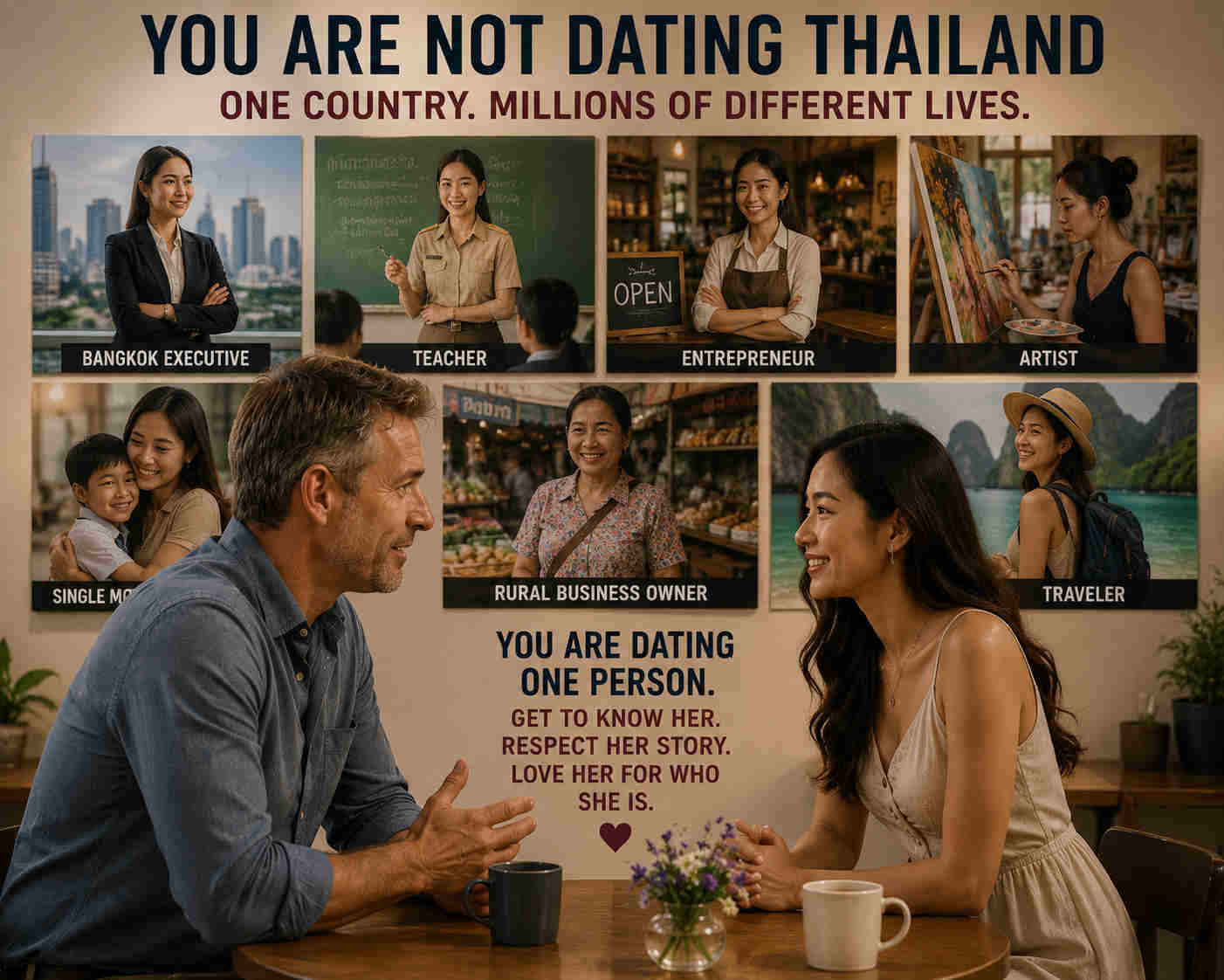 Man learning to see a Thai woman as an individual rather than a cultural stereotype